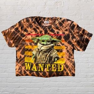 Star Wars Mandalorian Customized Bleach Tie Dye Cropped Baby Yoda T-Shirt Size M
